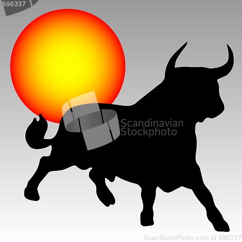 Image of black bull and the sun