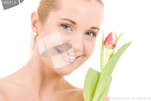 Image of happy woman with flower