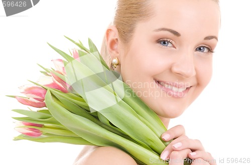 Image of happy woman with flowers