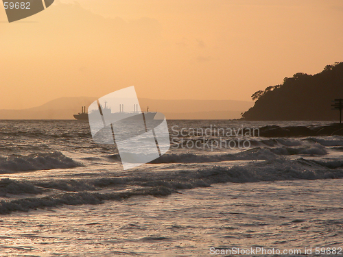 Image of Cargo Ship in Dusk