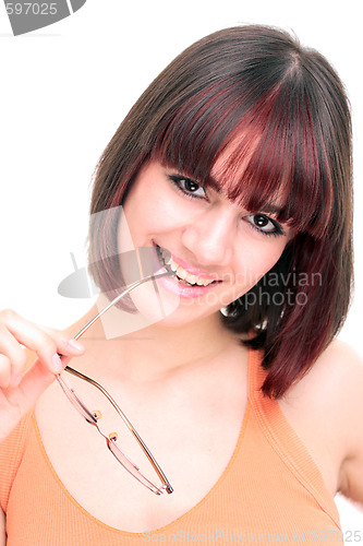 Image of young businesswoman wearing glasses