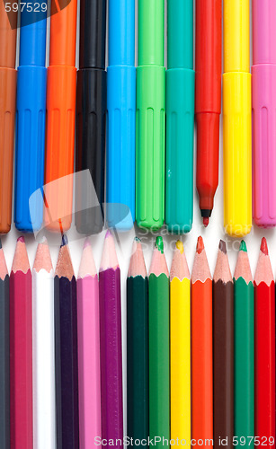 Image of Crayons and soft-tip pens, open