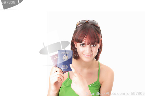 Image of woman with 2 passports