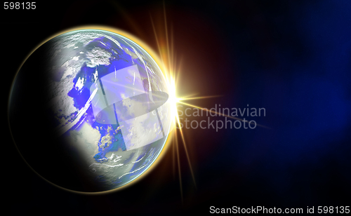 Image of Earth with Rising Sun i
