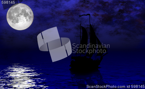 Image of Sailing ship under full Moon