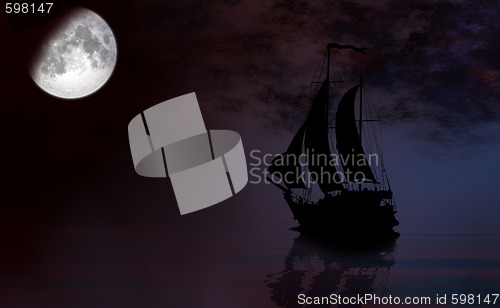 Image of Sailing ship under full Moon