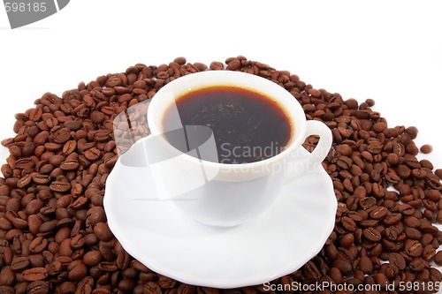 Image of Coffee cup on coffee beans