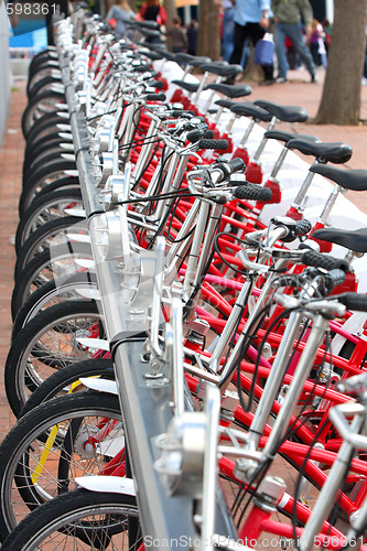 Image of bicycles parked in city Barcelona, Spain