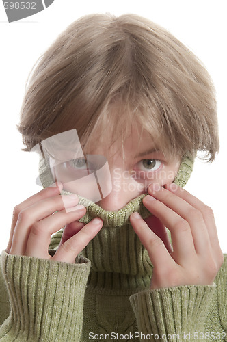 Image of Young woman wearing sweater