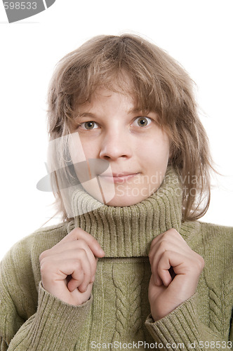 Image of Young woman wearing pullover