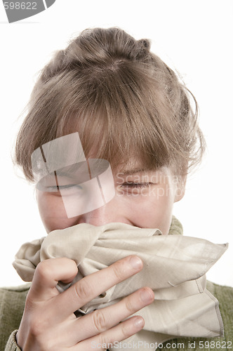 Image of Girl using  handkerchief while sneezing