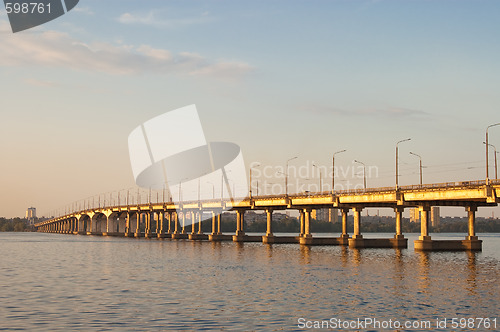 Image of night bridge on dnepr river