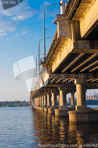 Image of night bridge on dnepr river