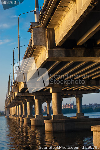 Image of night bridge on dnepr river