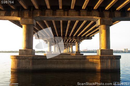 Image of night bridge on dnepr river