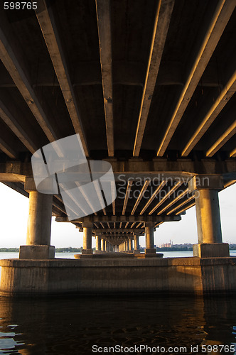 Image of night bridge on dnepr river