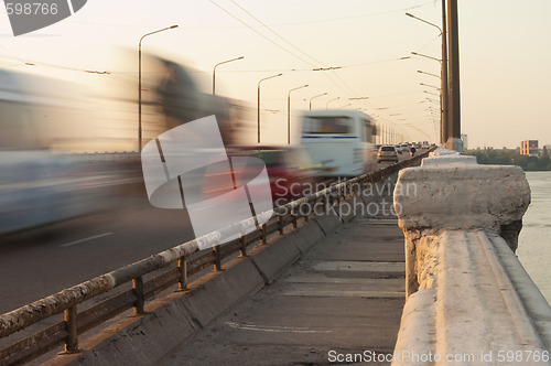 Image of night bridge on dnepr river