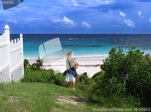 Image of Blonde Girl Takes Path to Beach