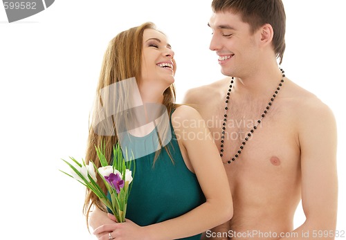 Image of couple in love with flowers