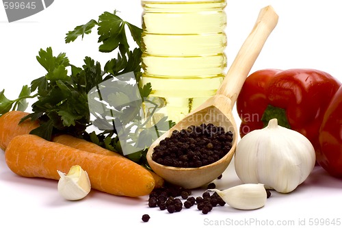 Image of vegetables and oil closeup