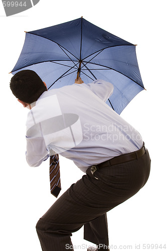 Image of hiding bewind an umbrella