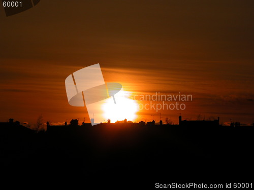 Image of Sunset over Small-town Skyline