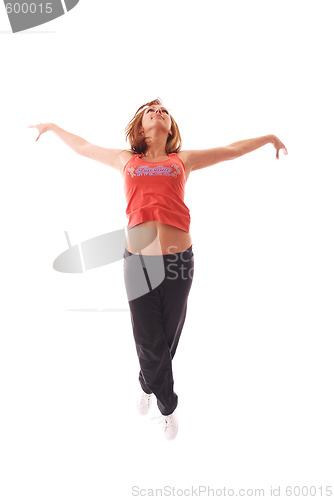 Image of attractive teenage dancing over white background