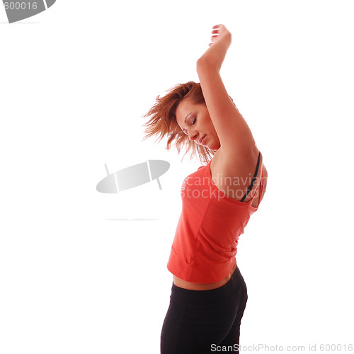 Image of attractive teenage dancing over white background