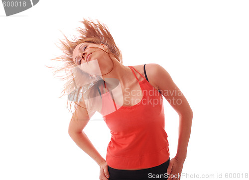 Image of attractive teenage dancing over white background