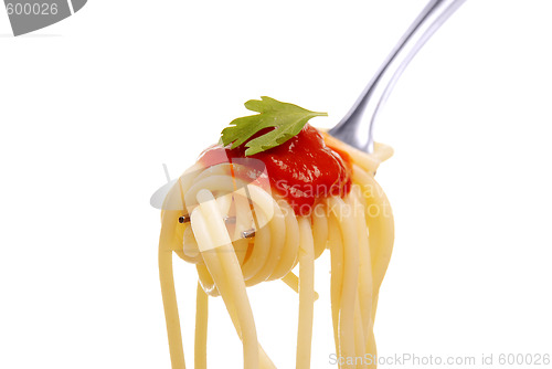 Image of spaghetti  on a fork
