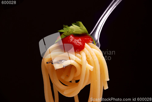 Image of spaghetti  on a fork