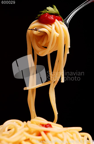 Image of spaghetti  on a fork