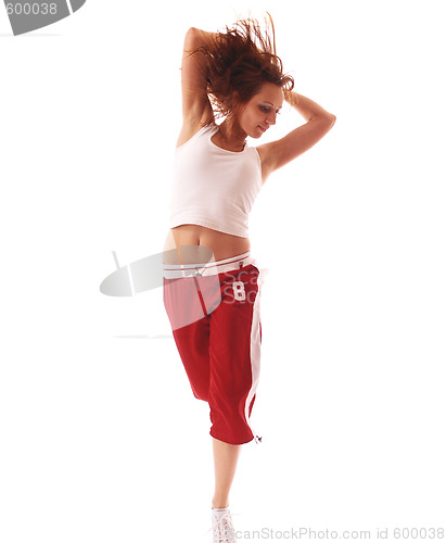 Image of attractive teenage dancing over white background