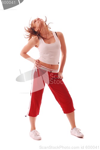 Image of attractive teenage dancing over white background