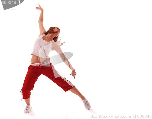 Image of attractive teenage dancing over white background