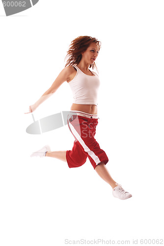 Image of attractive teenage dancing over white background