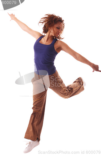 Image of attractive teenage dancing over white background