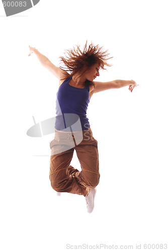 Image of attractive teenage dancing over white background
