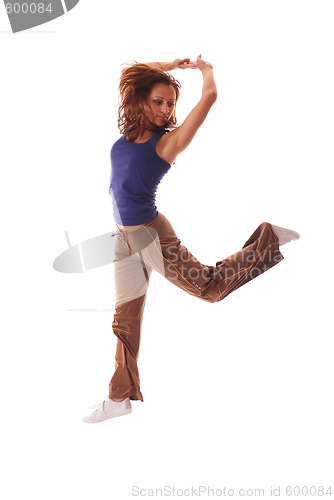 Image of attractive teenage dancing over white background