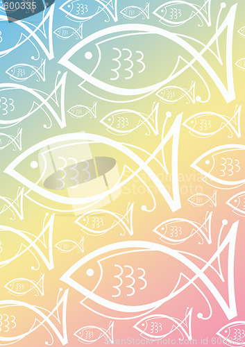 Image of white fishes on gradient colored background