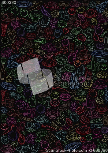 Image of black background with food symbols