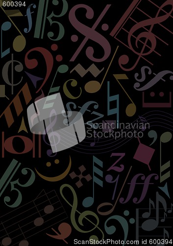 Image of music signs on black background