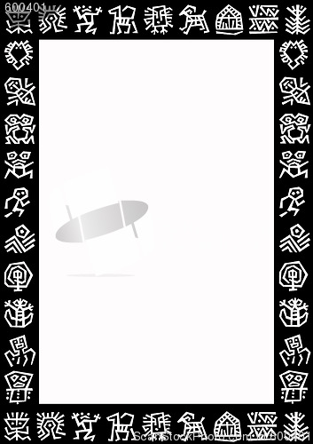 Image of white frame with black border and white mystic signs