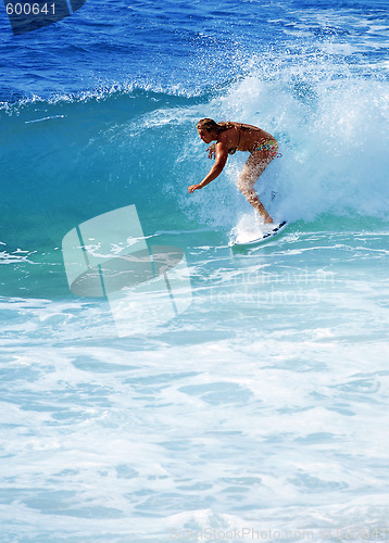 Image of Hawaii, Kauai - Oct 21, 2008: Surfer girl Malia Rimavicus at training