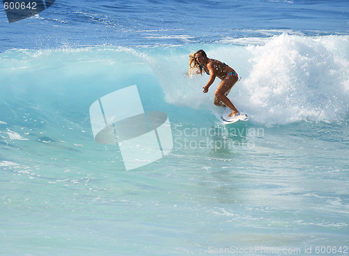 Image of Hawaii, Kauai - Oct 21, 2008: Surfer girl Malia Rimavicus at training