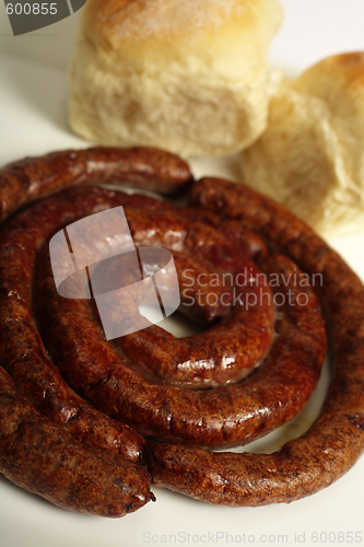 Image of Boerewors sausage and bread rolls