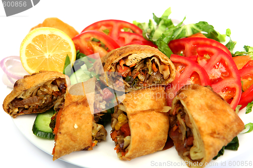 Image of Vegetable spring roll and salad