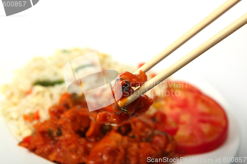 Image of Chopsticks with chicken sweet and sour