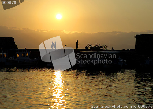 Image of Crete harbour wall sunset