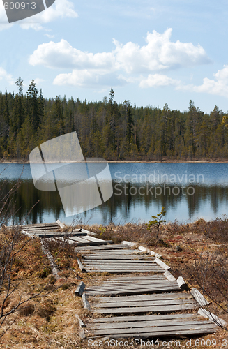 Image of Old wooden pier to lake